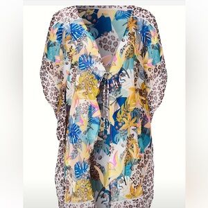 Tropical Leopard Print Kimono Coverup